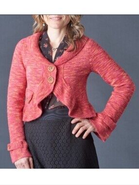 HWR Mohair Blend Space Dye Cropped Flare Sleeve Cardigan Sweater Pink Small